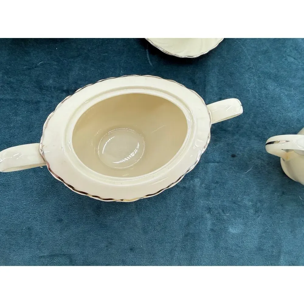 Weatherly Lenox D517 Cream Sugar Gravy Boat Vegetable Bowl Silver Trim Vintage